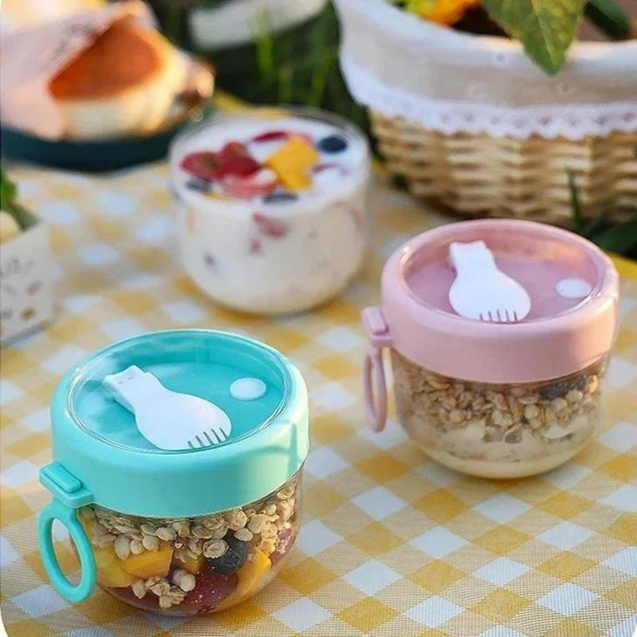 1 Pcs New 600ml Household Convenience Cup Salad Cup Airtight Lid Thickened With Spoon Food Storage Overnight Breakfast Jar