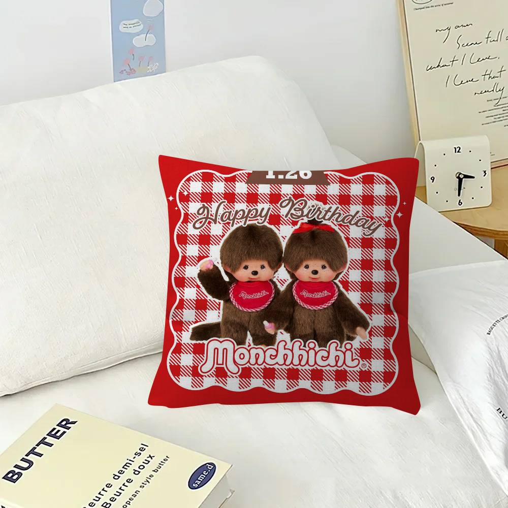 Cute MMonchhichi Pillowcase toon Gift Cushion Cover Bedroom Home Sofa Chair Seat Decor pillow case