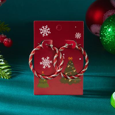 Minimalistischer Weihnachten Bunter Roter Grüner Verdrehter Runder Ohrring Ohrbügel für Damen Kreis Ohrringe Neujahr Xmas Schmuck Geschenk