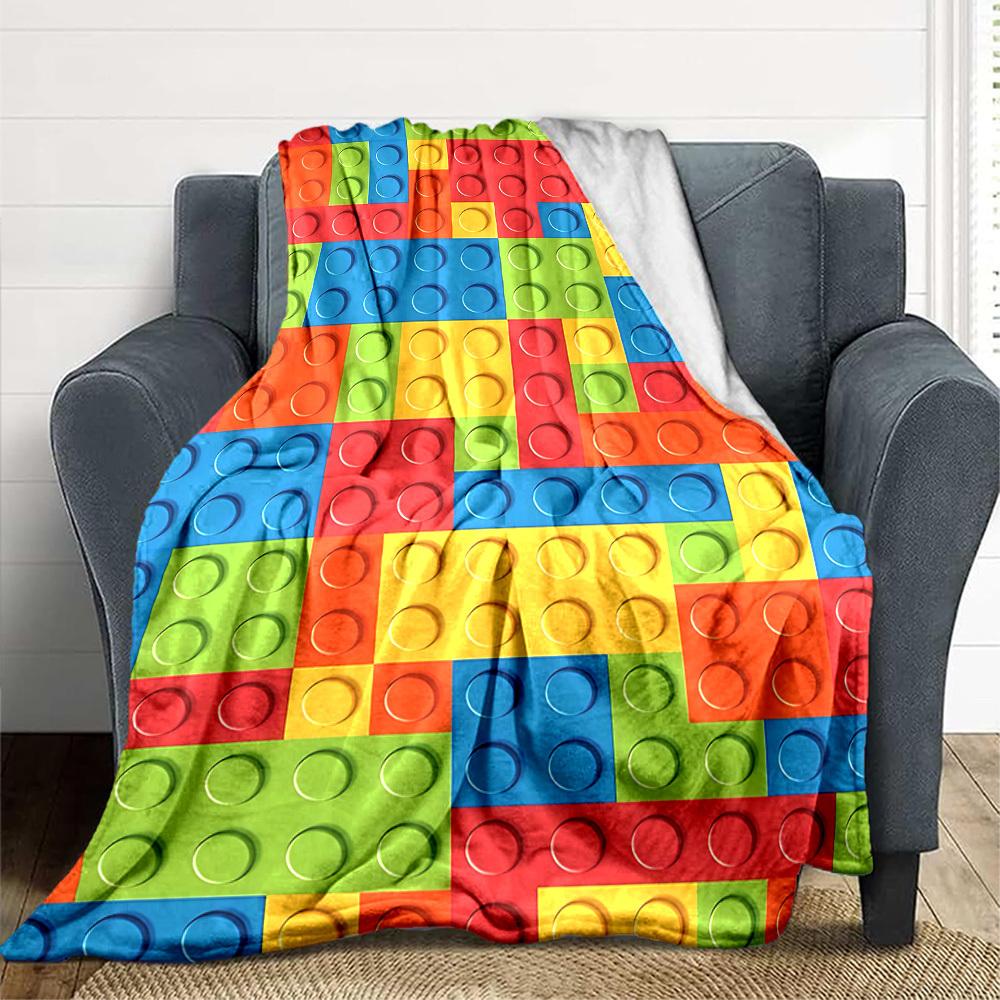 1pc Building Block Jigsaw Puzzle Blanket, Lightweight Flannel Throw Blanket for Sofa, Bed, Travel, Camping, Living Room, Office, Couch041