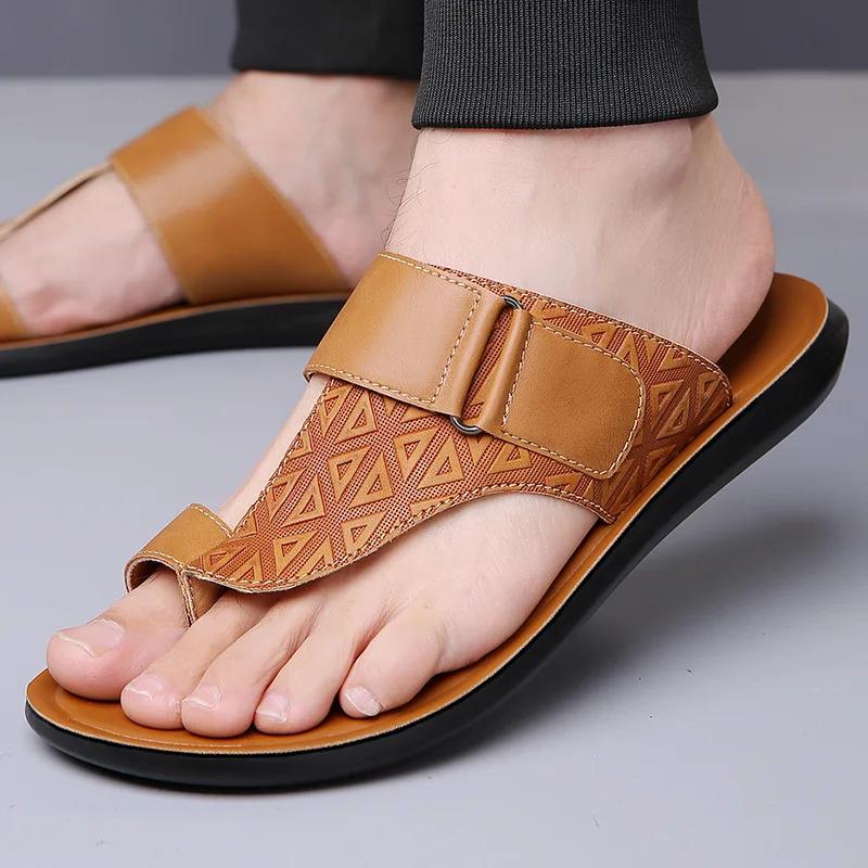 Sandali in Pelle alla Moda Semplici da Uomo Taglia Grande Scarpe da Spiaggia Giovanili Pantofole Suola in Gomma Calzature Casual Comode