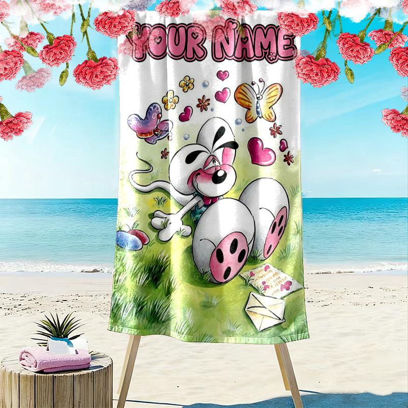 Custom Name Diddl Print Beach Towel, Large Soft Quick Dry Towel for Beach Camping Swimming_xia