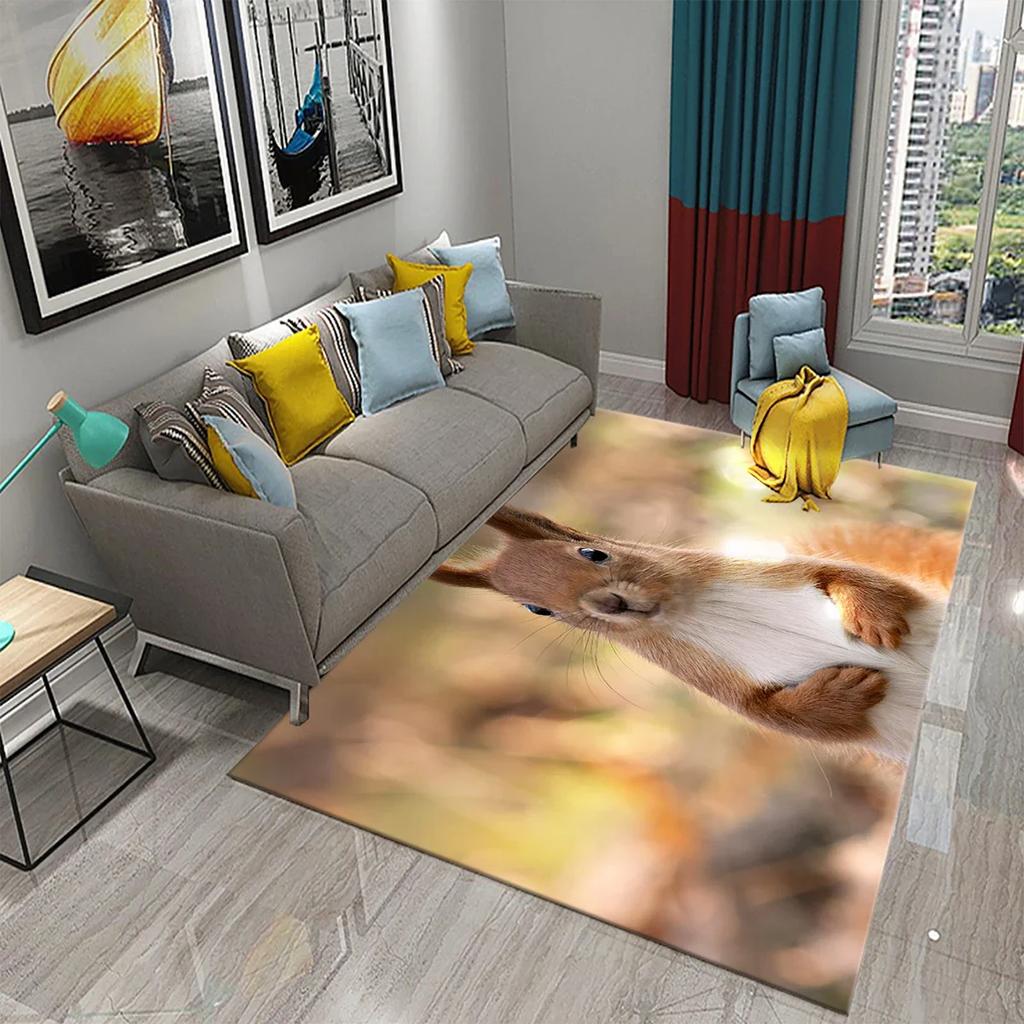 Niedlicher Eichhörnchenteppich Lustige Wildtier-Fußmatte für Badezimmerdeko Teppich Rutschfest für Wohnzimmer Küche Badezimmerbereich Matten