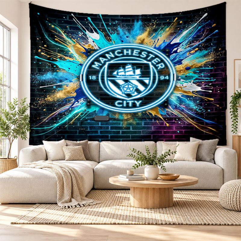 Arazzo da Parete Manchester City, Tessuto Morbido da Appendere, Sfondo Decorativo per Camera da Letto, Arte da Parete per la Casa