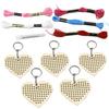 Kit fai da te per portachiavi con ciondolo a forma di cuore in legno con ricamo a punto croce, 5 pezzi