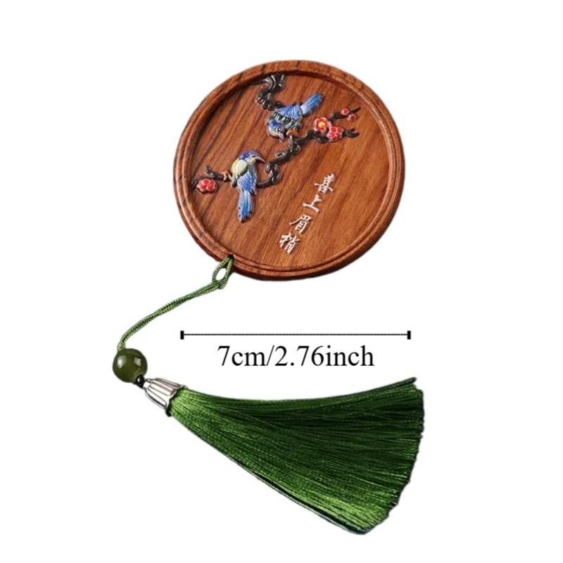Fashion Portable Chinese Style Handheld Mirror Magpie Fish Wooden Cosmetic Mirror Tassels Round Pocket Makeup Mirror Women