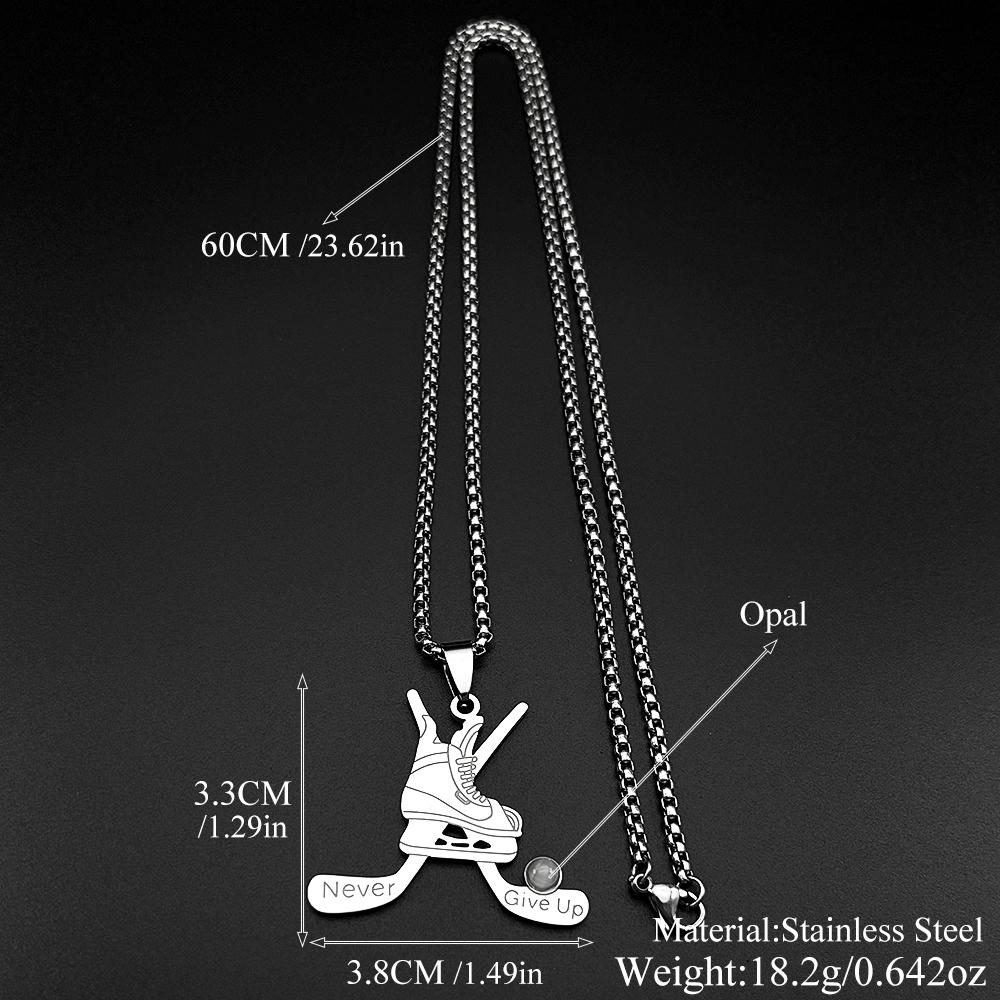 Ice Hockey Chain Women Men Stainless Steel Silver Color Stone Hockey Stick Never Give Up Sports Male Necklace Jewelry Gifts