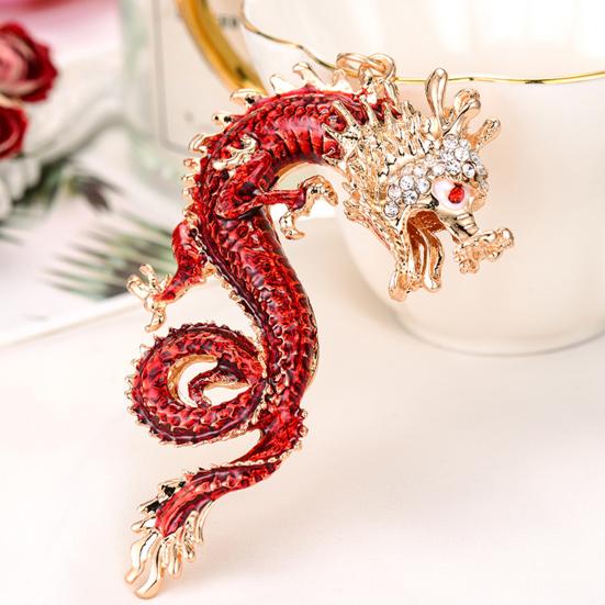 Keychain Sparkling Rhinestones Inlaid Dragon Design Keychain Pendant Enamel Oil Drip Process Polished Edges Spring Buckle Key Holder Backpacks