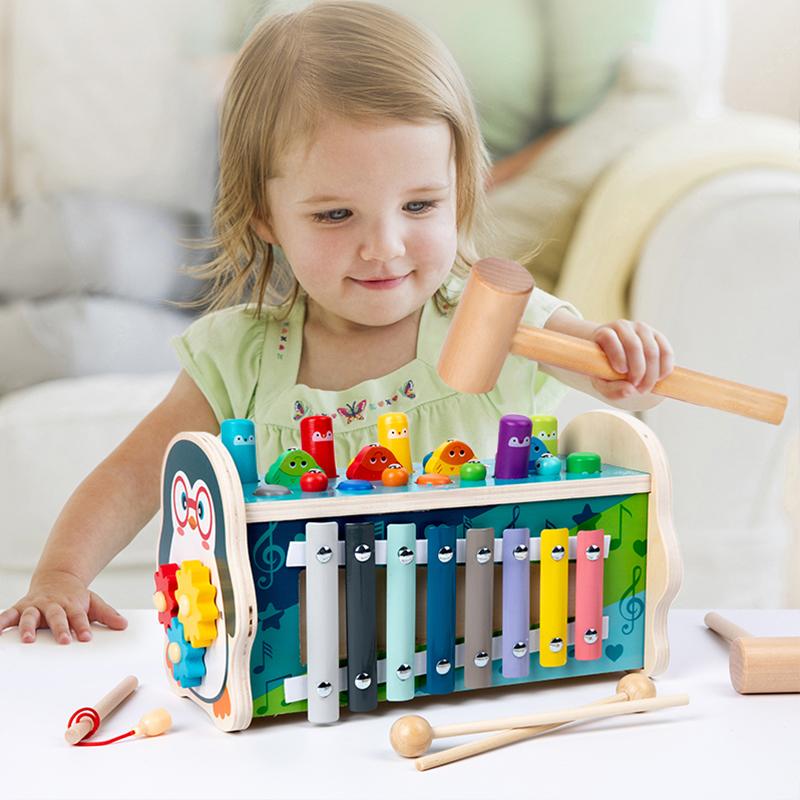 Magnetic Fishing Owl Cube New Montessori Toys Learning Educational Clock Hammer Game with Music Puzzle for Kids Gift