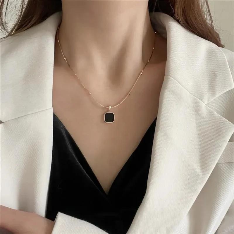 Colier din oțel inoxidabil negru rafinat minimalist pătrat pandantiv choker lanțuri colier de modă pentru femei bijuterii cadouri de petrecere
