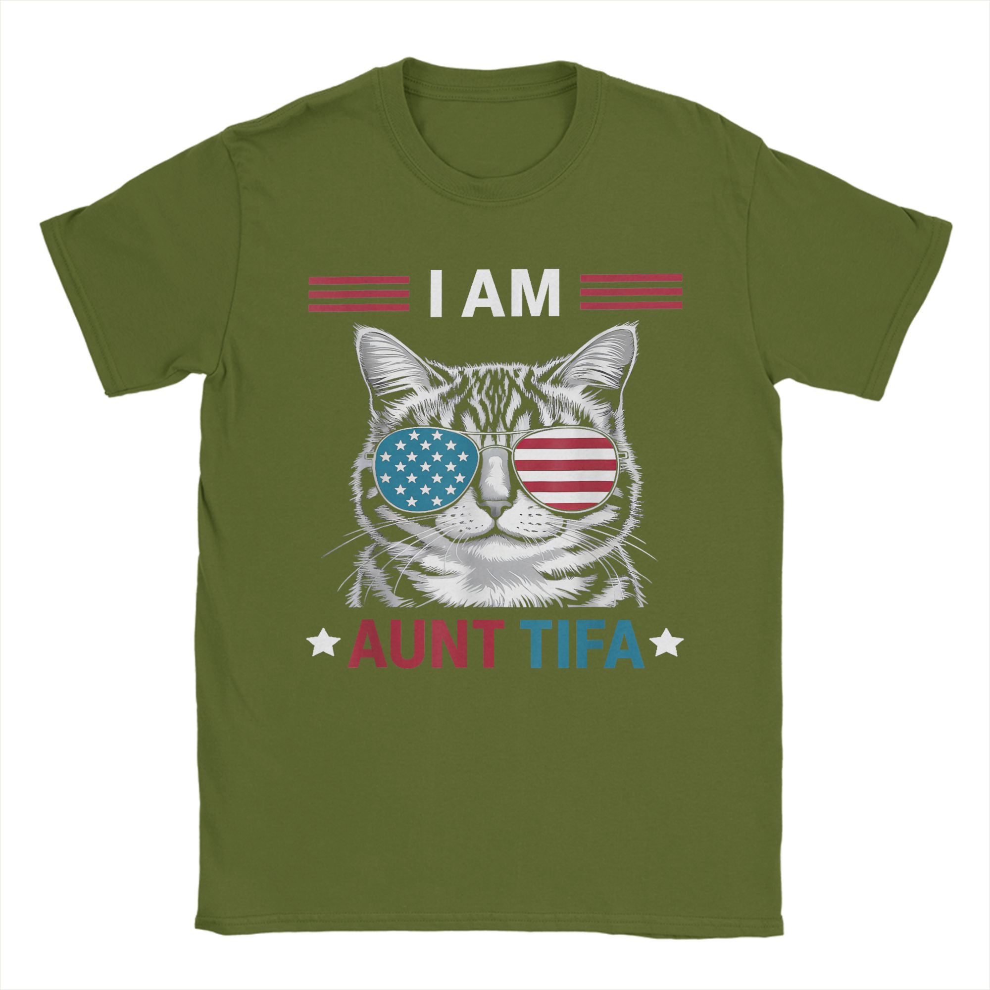 Novelty I Am Aunt Tifa Cat Patriotic T-Shirts for Men Round Collar Pure Cotton T Shirt  Short Sleeve Tees Summer Tops 4XL
