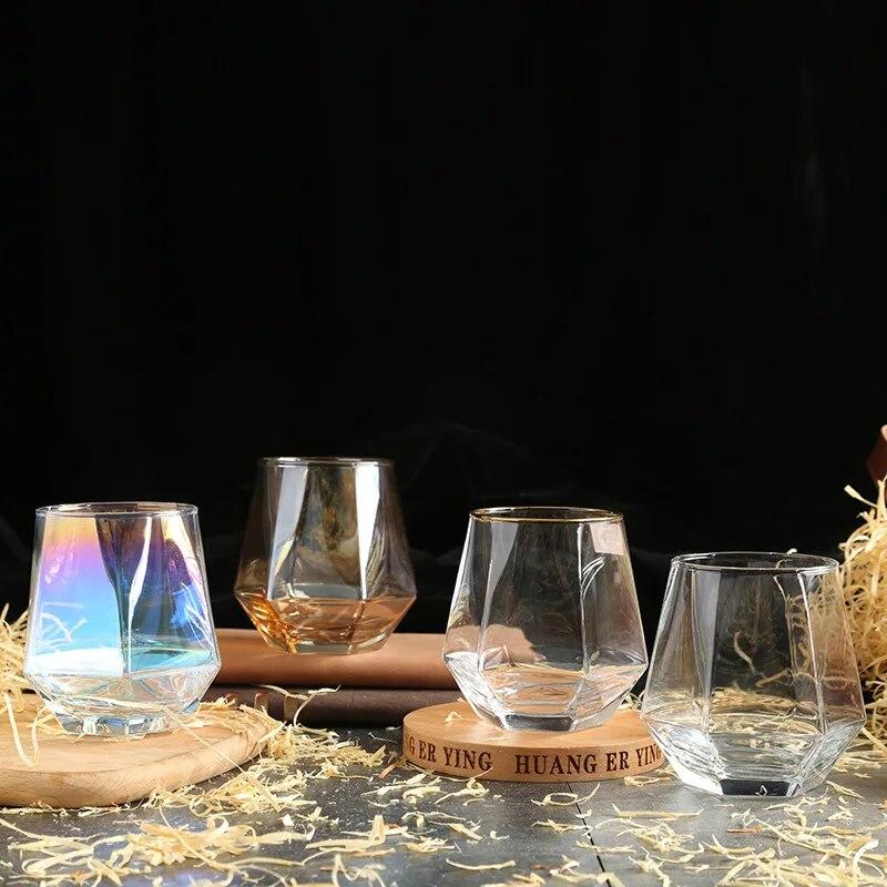 4pcs/set 10OZ Wine Glasses Six-sided Colorful Whiskey Cocktail Tequila Glass Cups Party Bar Supply Home Drinking Tumbler
