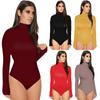 Women Turtleneck Long Flare Sleeve Bodysuit Slim Fit Solid Color Fall Winter Basic Top