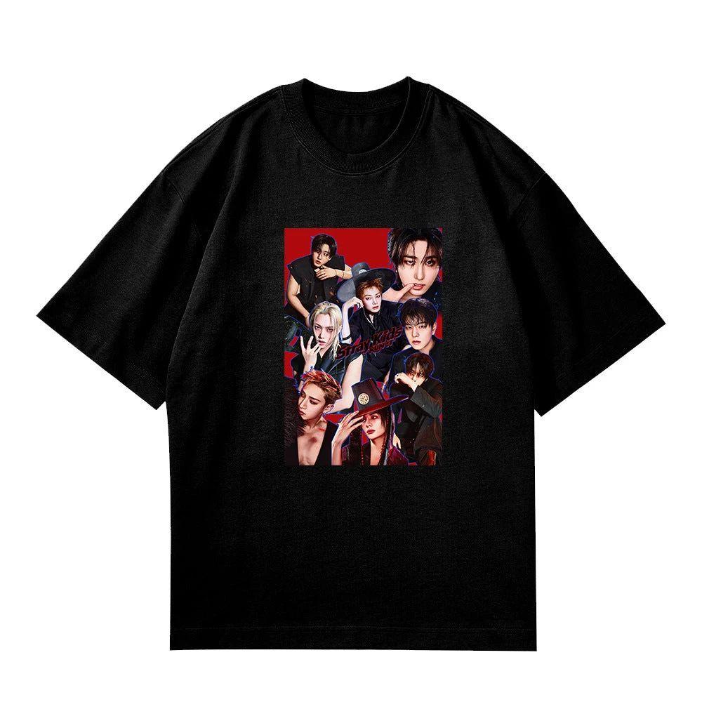 SKZ Kpop Stray Kids Welttournee Run It 2026 Grafik T-Shirt Herren Damen Y2k Oversized Streetwear T-Shirt Lässiges T-Shirt