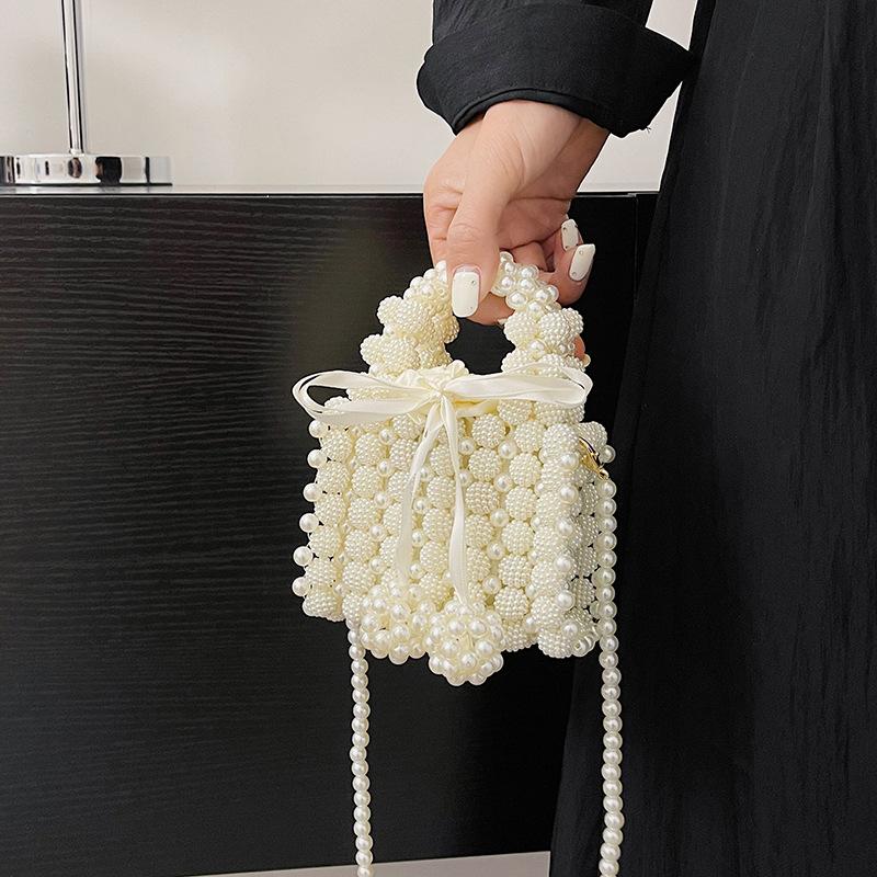 Fairy Bag Summer New 2025 Mori Bow Foreign Style Handbag Ins Crossbody Pearl Woven Bag Tide
