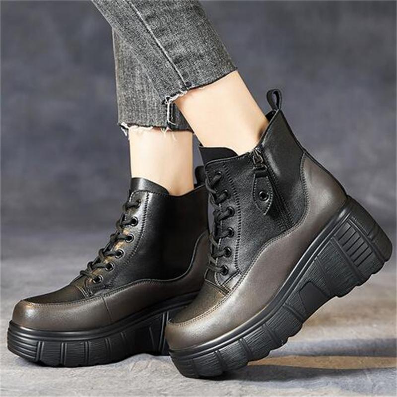 Fashion GKTINOO Ankle Women Boots Zip Winter 2024 New Women Shoes Genuine Leather Round Toe Handmade Retro Concise Platform Boots