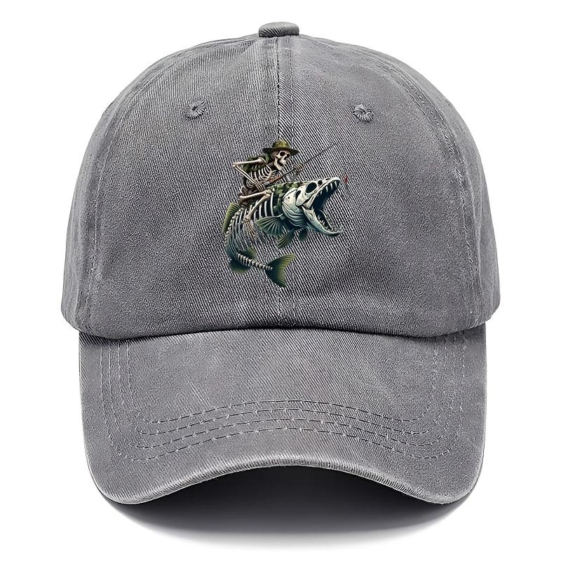 Retro SkullThemed Baseball Cap Featuring a Skeleton on a Bass Adjustable And Washable with a Worn Look Lightweight Trucker St