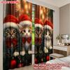 Set Of 2 Flat Printing Happy Christmas Fashion Curtains Cute Kittens Digital Printed Polyester Drapes Party Holiday Made