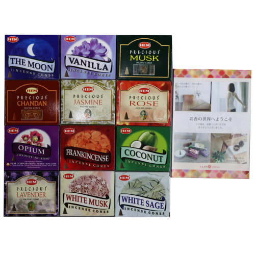 HEM Incense Cones, Made In India, 12 Scents, 12 Boxes (120 Cones) (Assorted Set) Includes Booklet Welcome To the World of Incense