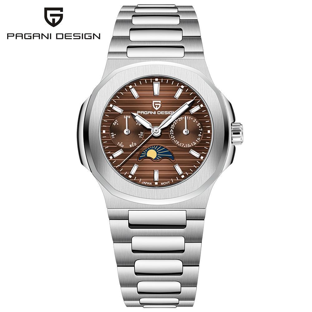 PAGANI DESIGN Luxury Multifunctional Watch Moon Phase Quartz Waterproof Men Watch Automatic Calendar Week All Steel Man Watch