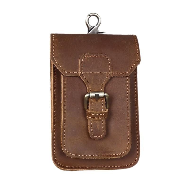 Men's Mobile Phone Bag, Crazy Horse Leather Waist Bag, Outdoor Sports Construction Site Top Layer, Yellow Cowhide Vertical Pants Waist Hanging Bag
