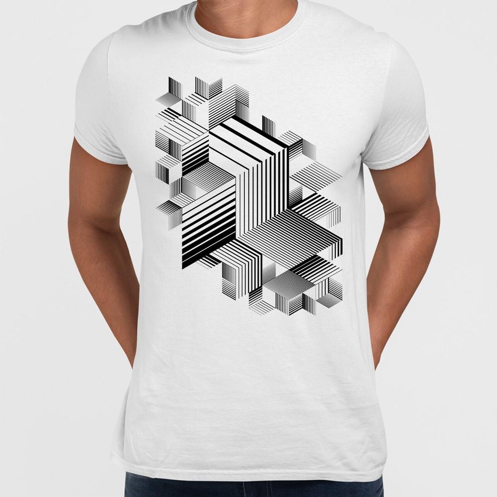 Abstract 3D Linear striped Dimensional Retro Style graphic element Tshirt L