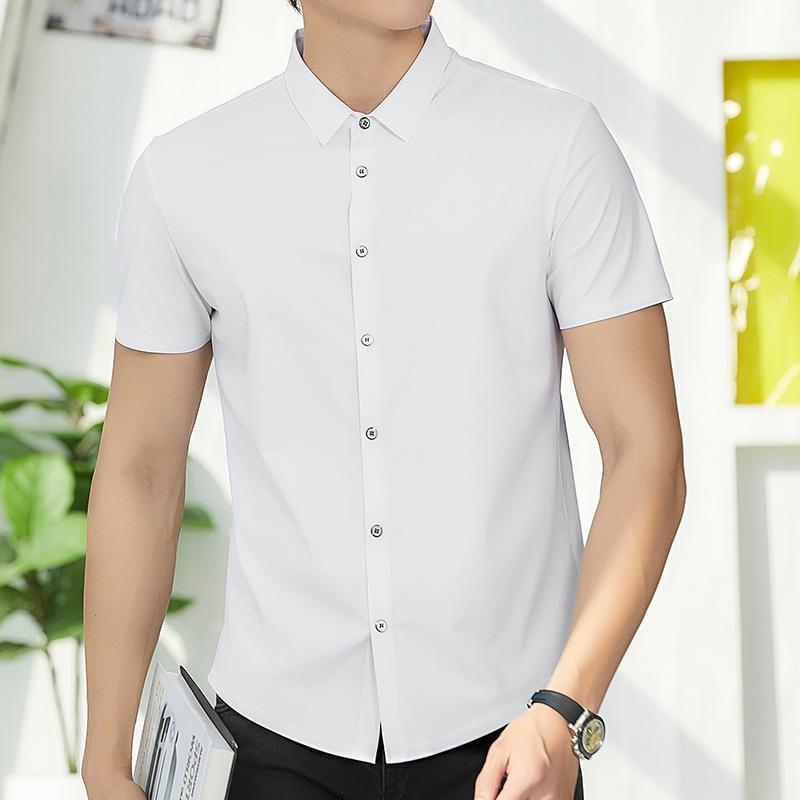 Ice Silk Seamless Men's Loose Short Sleeve Shirt Jacket - Versatile, Plus Size, Middle-Aged Business Casual Spring/Summer 2022
