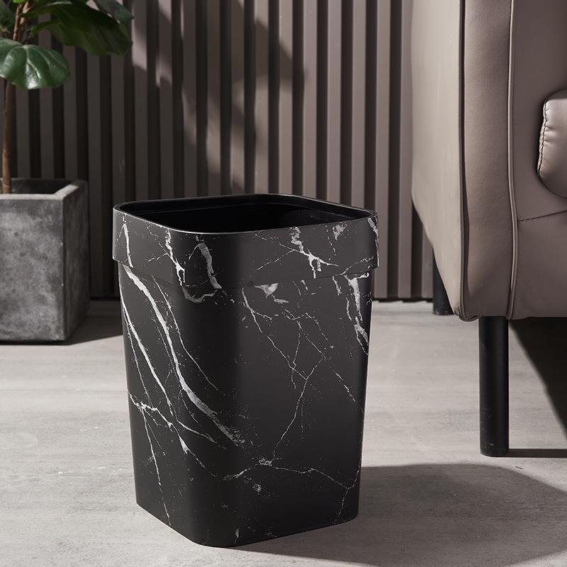 Black Marble Pattern Trash Can for Home - Living Room, Kitchen, Bathroom