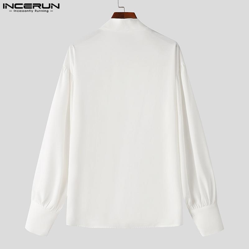 INCERUN Oversized Men Deep V Neck Long Puff Sleeve Slightly Transparent Layers Shirts Front Cross Tops