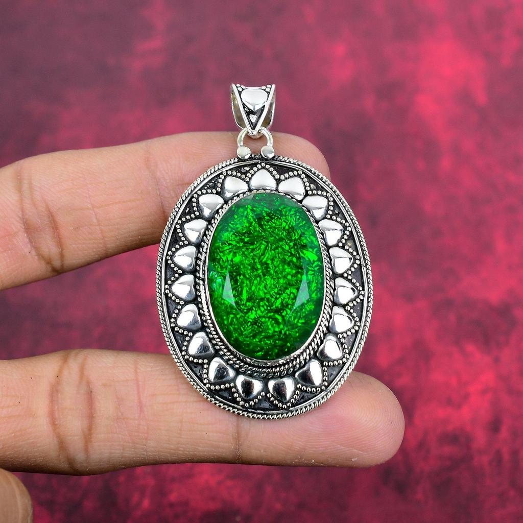 Grüner australischer Doublet-Opal 925 massiv Sterlingsilber Anhänger, handgefertigter Edelsteinanhänger Schmuck, Geschenke für Ehefrau brandneuer Anhänger