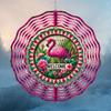 Vibrant Flamingo Wind Spinner 10 Inch 2D Kinetic Metal Hanging Ornament with Colorful Feather Design Welcome Text for Garden Yard Decor