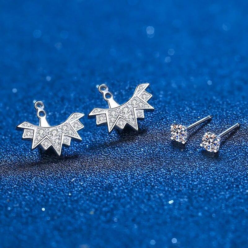 Pravé stříbro Sterlingové stříbro Moissanitová náušnice manžeta do ucha Bunda Přední Zadní Puzetová náušnice pro Ženu Dívky Diamantová Geometrická náušnice Manžeta Šperky