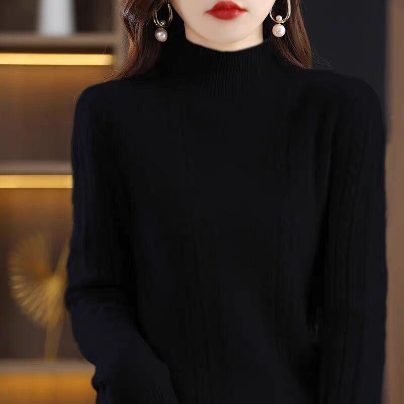 

Женский новый осенне-зимний универсальный пуловер, свободный свитер, толстый свитер, базовая рубашка XXL чёрный