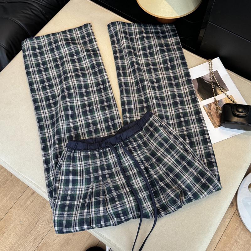 Unisex Plaid Fleece Pants: Brushed Velvet, Elastic Waist, Loose Fit, Versatile, Contrasting Colors