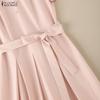 ZANZEA Vestito casual da donna a maniche corte con colletto da bambola dolce