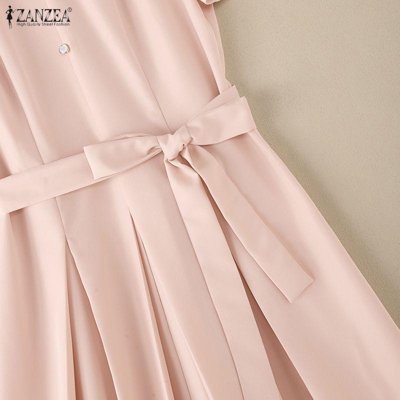 ZANZEA Vestito casual da donna a maniche corte con colletto da bambola dolce