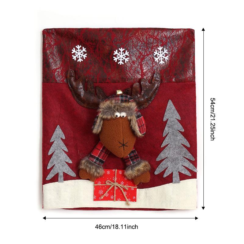 Christmas Chair Cover Home Xmas New Year Decoration Supplies Chair Seat Cover 3D Santa Claus Snowman Elk Chair Back Cover