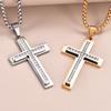 Vintage Zirconic Stone Christian Cross Pendant with Necklace Stainless Steel Prayer Charm Amulet Faith Jewelry Gifts