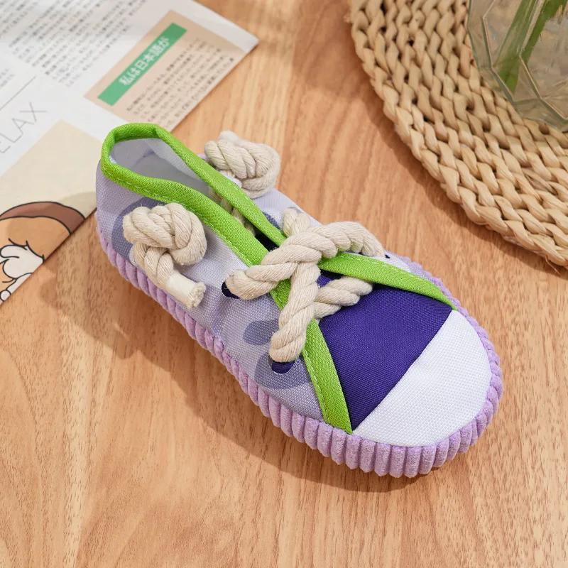 Squeaky Dog Chew Toys for Aggressive Chewers Bite Resistant Canvas Shoes Knot Puppy Chewing Toy Teeth Cleaning Training