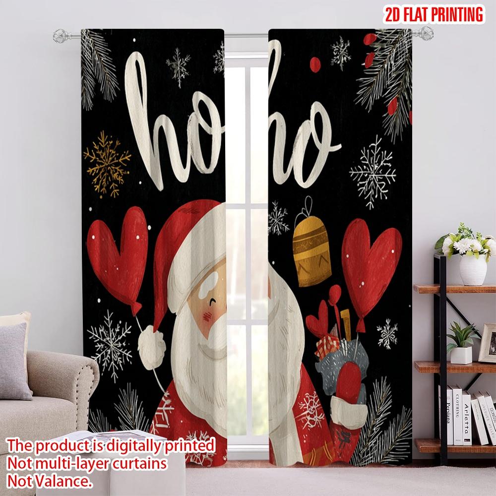 

2pcs,2D plane printing Popular Curtains HO HO HO Santa Claus Durable 100% Polyester Fabric (without rod) Versatile All Use for 52.50 × 116.00 cm 2 pcs
