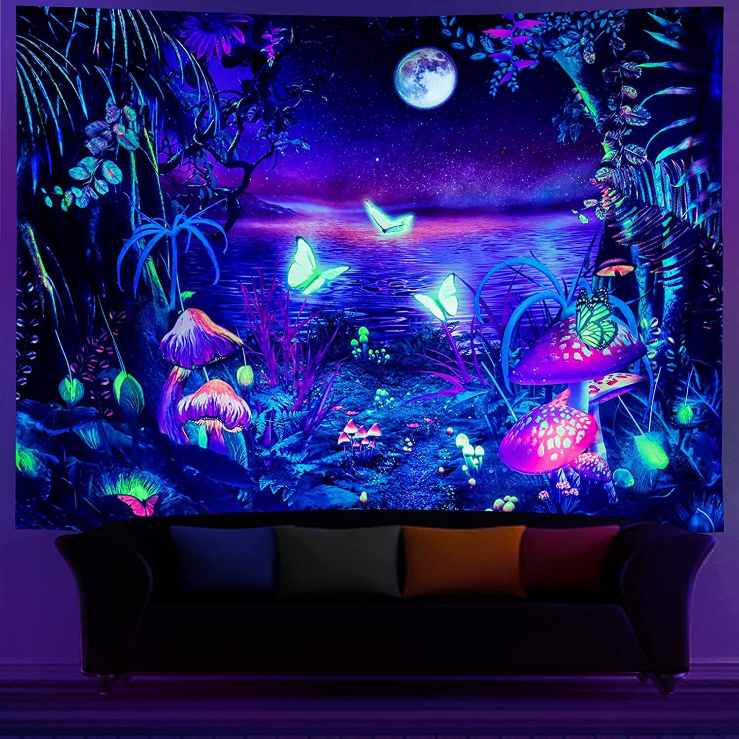 Bohemian Kosmisch Psychedelisch Weltraum Wandteppich Neon Pilz Ufo Kunst Schlafzimmer Dekor Psychedelische Kunst Hängendes Poster 70x100cm28x39in