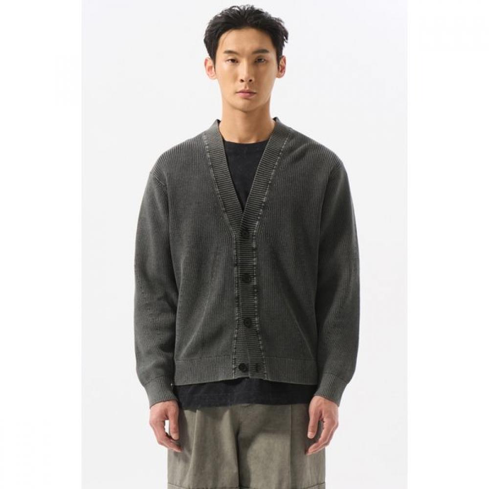 Customellow Gray Garment Dying V Neck Cardigan Cwwas25114gyx