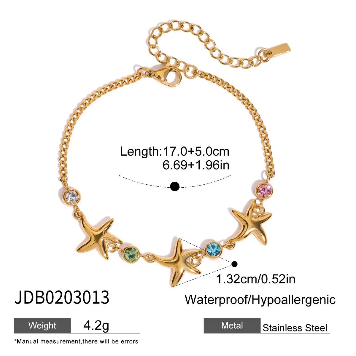 Color Zirconia Starfish Charm Bracelet Bangle High Quality Stainless Steel Wrist Jewelry Temperament Trendy Bracelet
