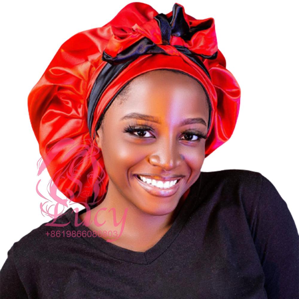 FREE SAMPLE Satin Bonnets Sleeping Caps Double Layer Women Silk Durags Head Tie Headband Designer Hair Bonnet With Custom Logo