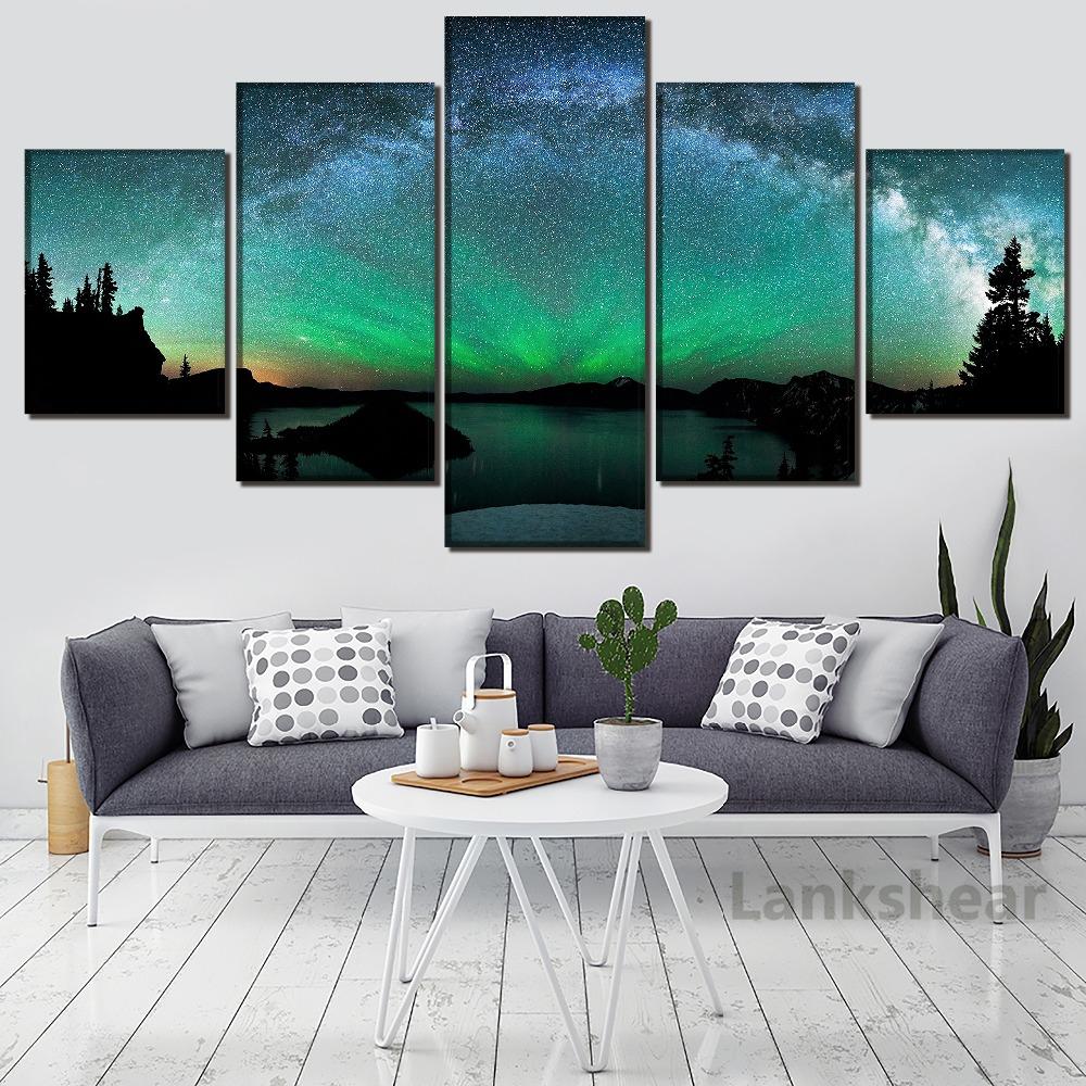 Nature Canvas Poster 5 Pieces Nordic Aurora Landscape Paintings Modular Wall Art Posters and Prints Home Decoration No Frame