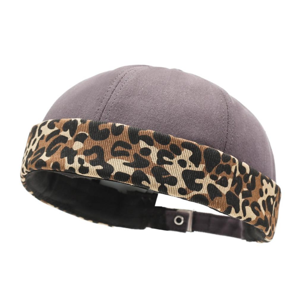 

Retro Leopard Print Docker Beanie Solid Color Without Visor Brimless Cap Washed Cotton Hip Hop Hat Unisex серый