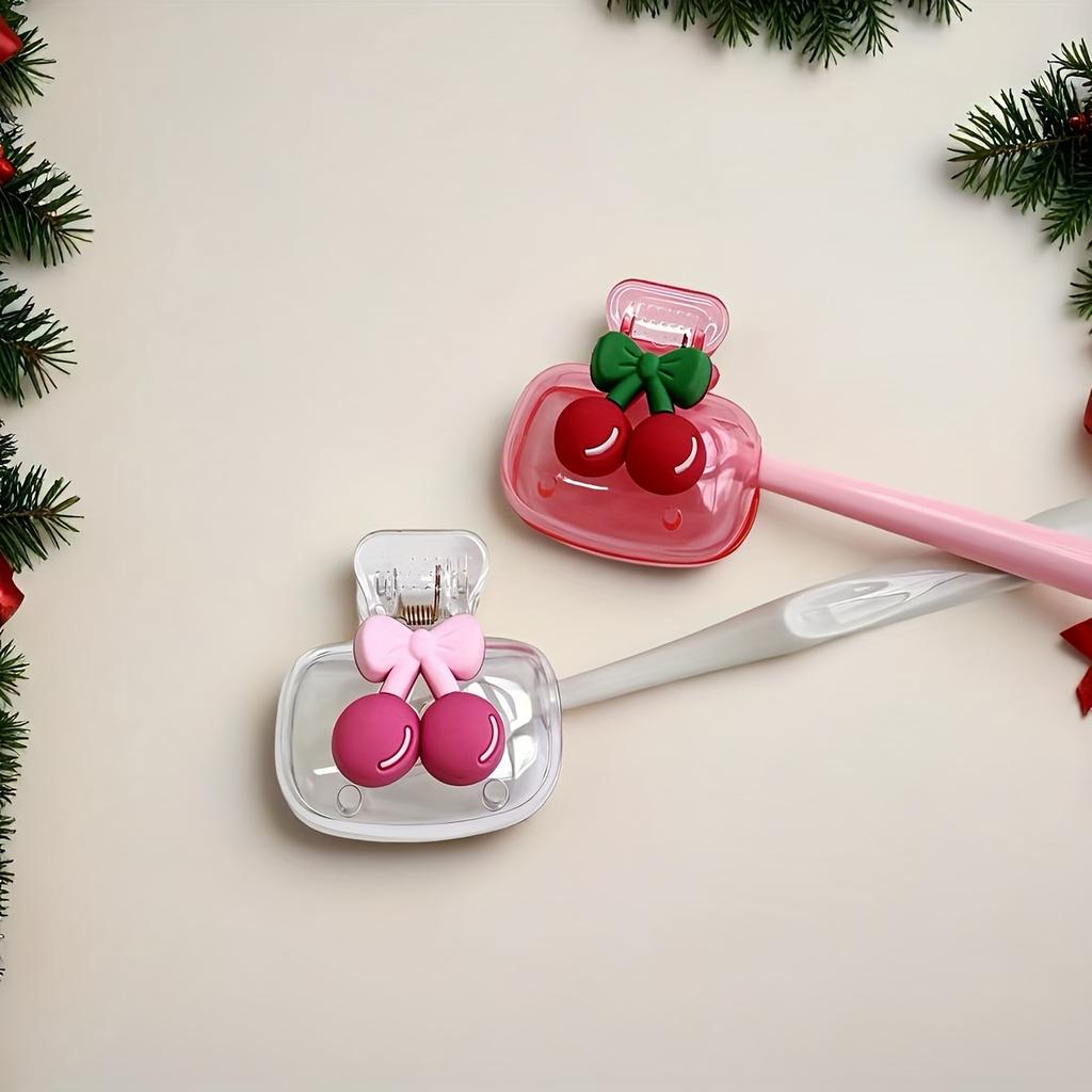 Cute Cherry Design Toothbrush Holder, Cherry Pattern, Protects Toothbrush Head, Features Dual Holes for Drainage and Ventilation