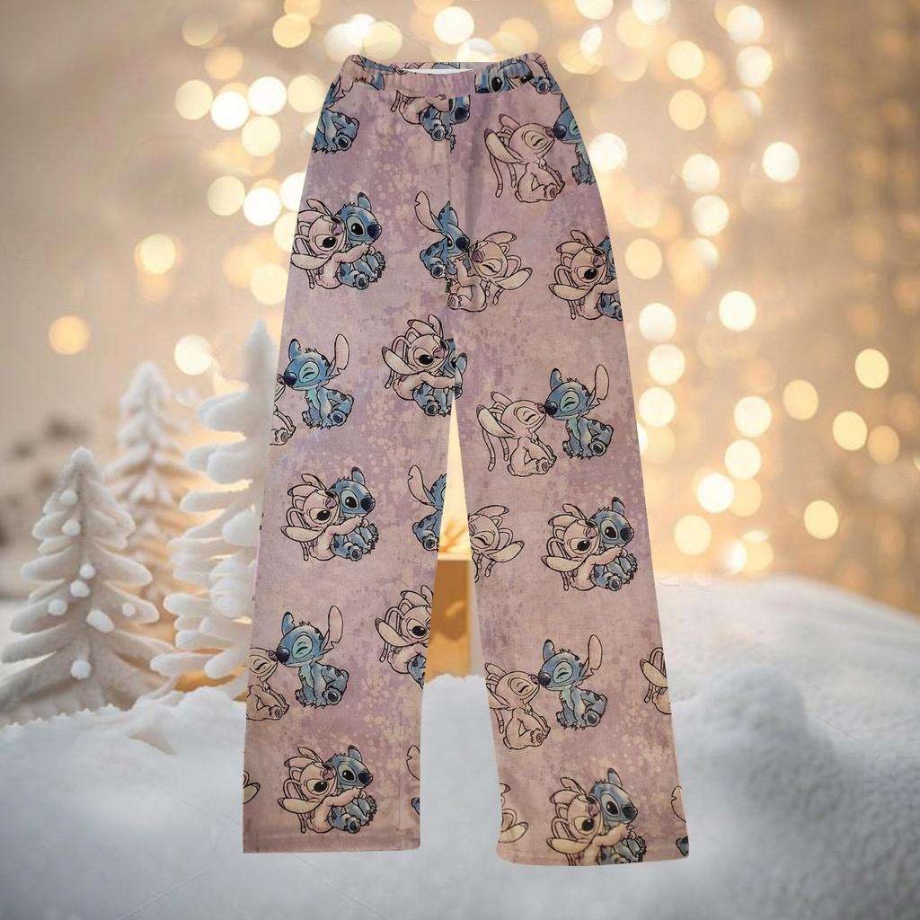 Women's Winter Pants Full Length Long Trousers Christmas Printed Flannel Pants