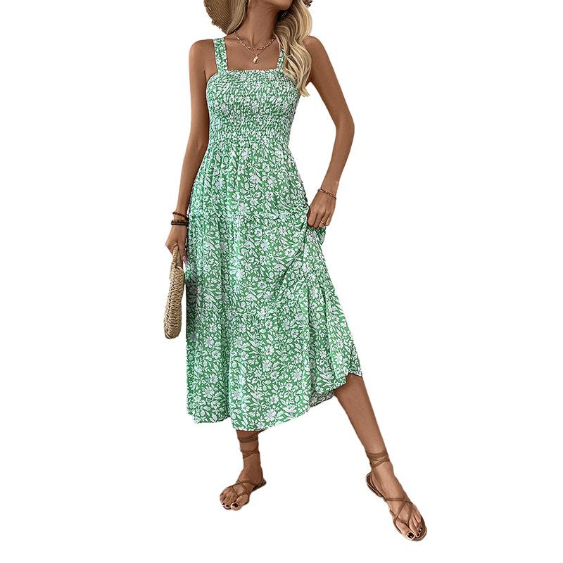 Europe and the United States summer new printing suspender dress hot sale sweet fresh pastoral dress women