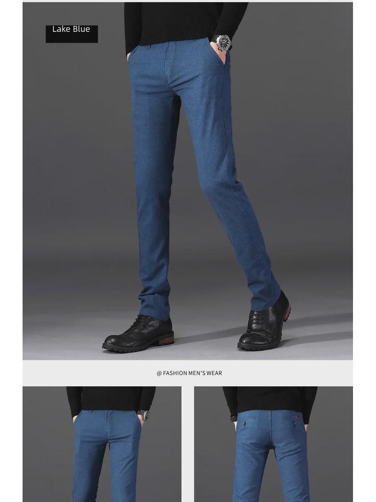 Men's Casual Slim Elastic Cotton & Linen Pants with Simple Open Pockets - Multi-Color Trousers